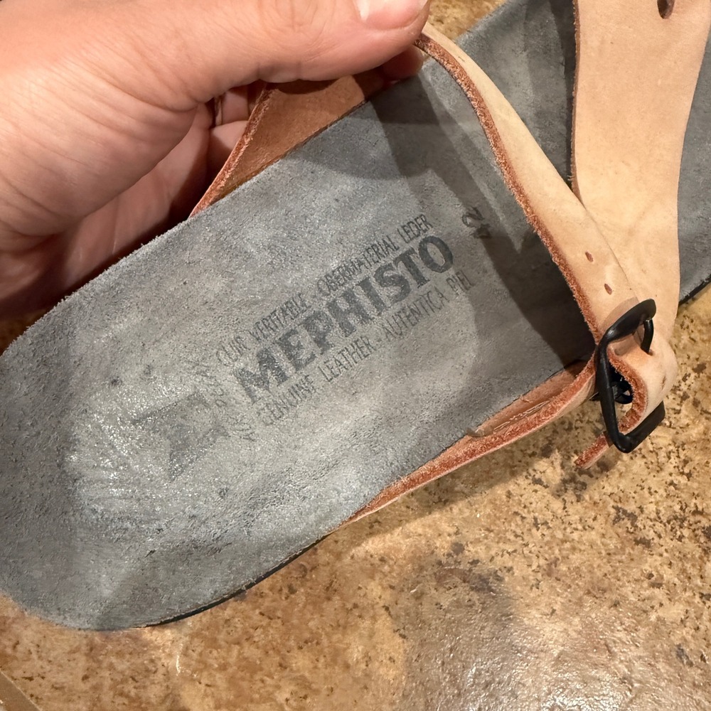 Mephisto Helen Leather Sandals Peach Size 42 US 12 Cork Slide Comfort Vacation - Picture 11 of 12